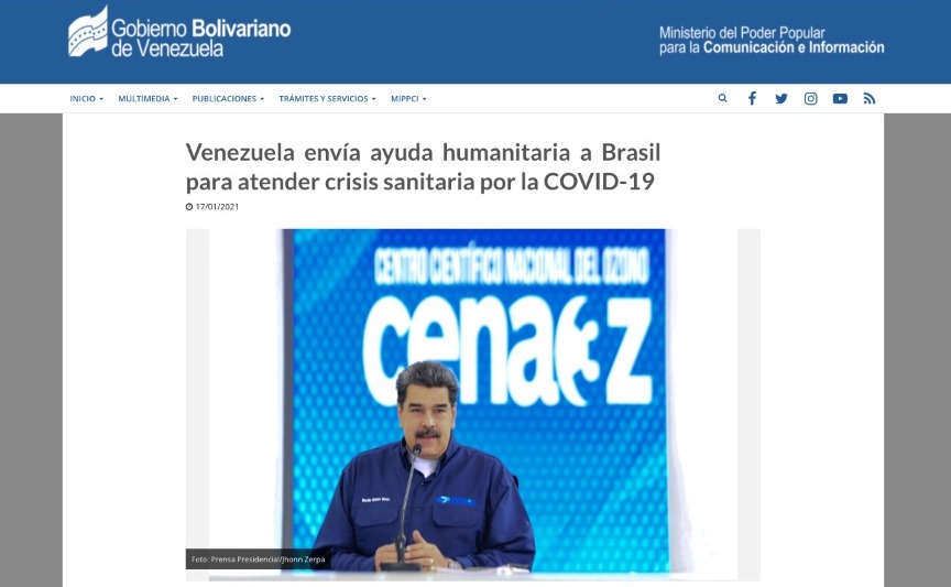 Maduro explora na mídia oxigênio que Venezuela enviou ao Brasil
