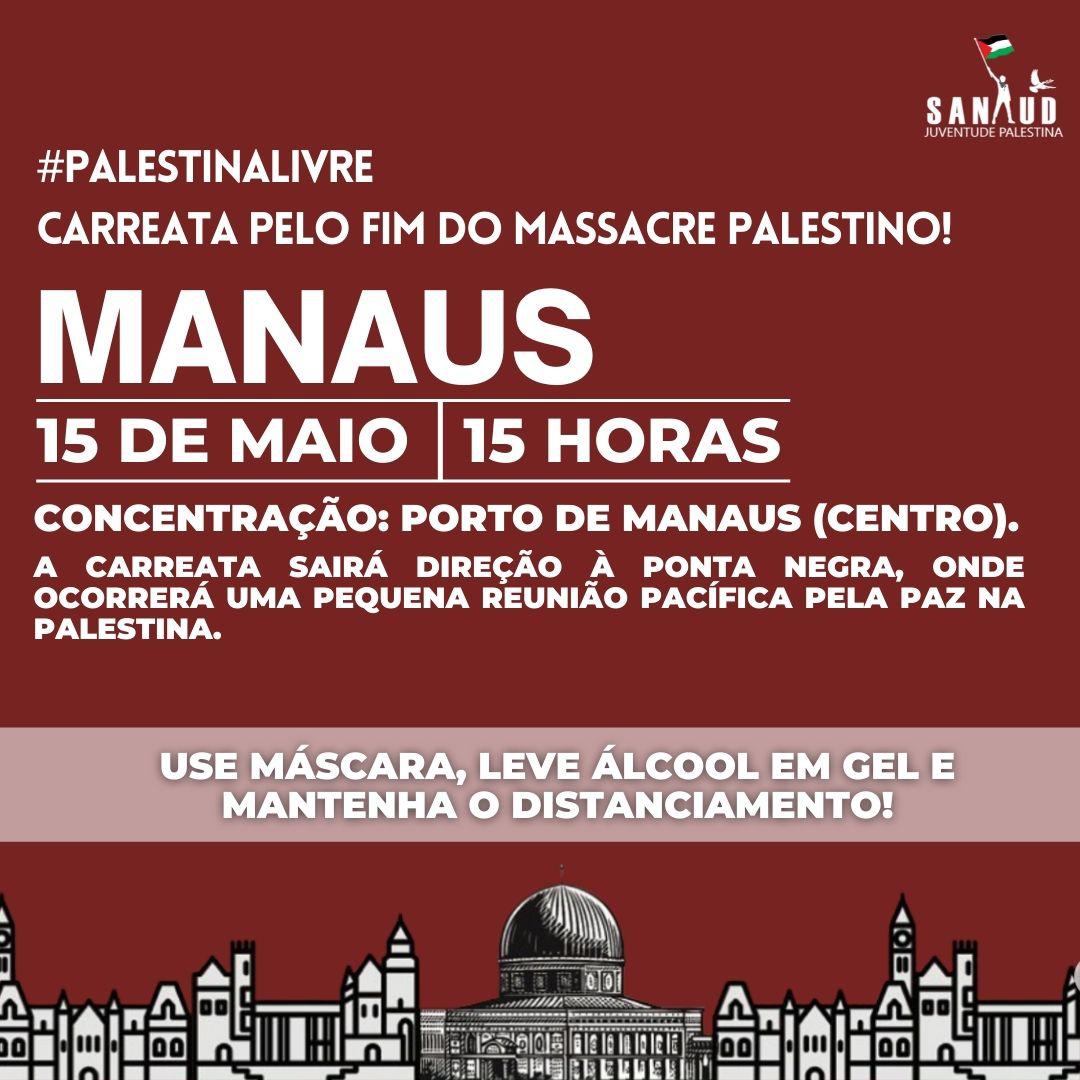 Juventude Palestina em Manaus realiza carreata pela paz neste sábado