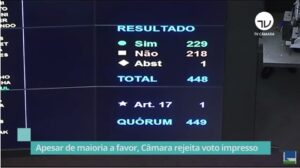 Resultado do placar da votação da pec do voto impresso
